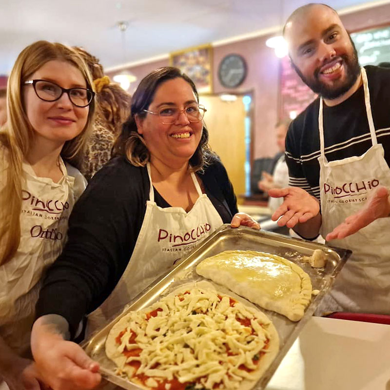 pizza cookery party at Pinocchio cookery school